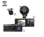 Camera Auto DVR/Dash cam cu 3 Lentile, AMYMAT Ecran de 3”, Viziune Nocturna, Asistenta la Parcare 1080p si Inregistrare Video HD – Supraveghere Completa si Siguranta Sporita in Timpul Condusului
