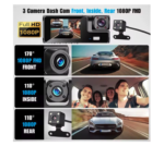 Camera Auto DVR/Dash cam cu 3 Lentile, AMYMAT Ecran de 3”, Viziune Nocturna, Asistenta la Parcare 1080p si Inregistrare Video HD – Supraveghere Completa si Siguranta Sporita in Timpul Condusului - imagine 2
