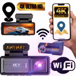 Camera auto DVR AMYMAT 4K Wi-Fi Dash Cam Ecran 3.2' Inch cu camera marsarier aplicatie mobile Vidure (spate) Dashcam waterproof Night Vision, Black Box Recorder, Vedere Nocturna cu unghi larg 170°, inregistrare in bucla monitorizare parcare