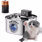 Fantana pentru pisici din Otel Inoxidabi 304 cu filtru si pompa silentioasa cu senzor, Ultra-Silentioasa, Baterie 4200mah, capacitate mare 3.2L Wireless, sistem de filtrare in mai multe etape, LED pentru nivelul apei, circulare continua