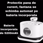 Dispenser Apa Automat, Wireless, AMYMAT Tip Fantana Pentru Pisici Si Caini, senzor de miscare, Filtrare Prin Carbune Activ, baterie 5200mAh Silentios, 2.8 L, 2 Moduri De Flux, Negru (copie) - imagine 5