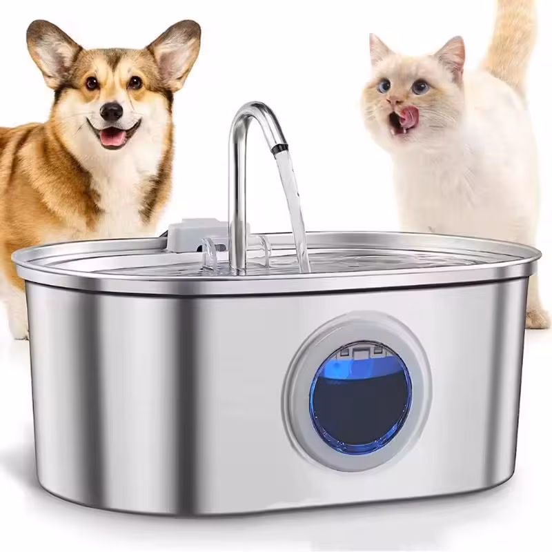 Fântână Automată AMYMAT pentru Pisici și Câini Mici, Inox SUS 304, 3.2L, Alimentare USB, Argintie