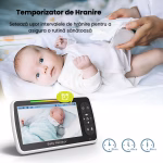 Baby Monitor AMYMAT, Panoramica 355°, Baterie 4000mAh, Tehnologie FHSS, Vedere Nocturna, Transmisie 300 M, Sunet Bidirectional, Ecran LCD, Cantece Leagan, Afisaj Temperatura, Alarma Hranire, Detectie Inteligenta, Zoom In/Out, Alb SM650 - imagine 8