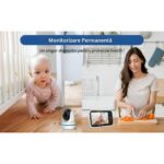 Baby Monitor AMYMAT, Panoramica 355°, Baterie 4000mAh, Tehnologie FHSS, Vedere Nocturna, Transmisie 300 M, Sunet Bidirectional, Ecran LCD, Cantece Leagan, Afisaj Temperatura, Alarma Hranire, Detectie Inteligenta, Zoom In/Out, Alb SM650 - imagine 6