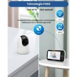 Baby Monitor AMYMAT, Panoramica 355°, Baterie 4000mAh, Tehnologie FHSS, Vedere Nocturna, Transmisie 300 M, Sunet Bidirectional, Ecran LCD, Cantece Leagan, Afisaj Temperatura, Alarma Hranire, Detectie Inteligenta, Zoom In/Out, Alb SM650 - imagine 4