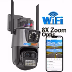 Camera Supraveghere Exterior WiFi 9MP, Zoom Optic, 3 Lentile, Dual Screen, Auto Tracking Inteligent, Vedere Nocturna Color, LED Puternic, Alarma Sonora, Compatibil ICSee, Control de pe Telefon