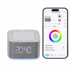 Dispozitiv sunete albe AMYMAT – Aparat de Sunete Linistitoare cu Lumina de Noapte, Bluetooth si Timer White Noises, Bebelusi, Copii, Adulti, Portabil, Lumina de veghe culori RGB, Autonomie 12h, Timer, Ceas digital, Alarma, Alb