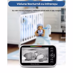 Baby Monitor AMYMAT, Panoramica 355°, Baterie 4000mAh, Tehnologie FHSS, Vedere Nocturna, Transmisie 300 M, Sunet Bidirectional, Ecran LCD, Cantece Leagan, Afisaj Temperatura, Alarma Hranire, Detectie Inteligenta, Zoom In/Out, Alb SM650 - imagine 9