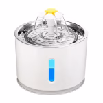 Dispenser apa automat, tip fantana pentru pisici si caini, cu adaptor USB priza, Iluminare LED, 3 Model floare trepte de reglare debit, Otel inoxidabil Fantana pentru pisici gri cu alb