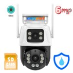 Camera de Supraveghere Exterior WiFi 6MP Dual Lens PTZ, Zoom Inteligent, Detectare Umana AI, Urmarire Automata, Vedere Nocturna Color, Audio Bidirectional, WiFi 2.4GHz + 5GHz, Slot Card MicroSD 256GB, IP66, Control prin Aplicatie