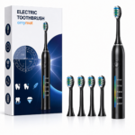 Periuta de dinti electrica rotativa Amymat, USB reincarcabila, 4 moduri de periere, Timer inteligent 2 minute, IPX7, 4 capete de rezerva, Peri moi, Curatare eficienta, Negru