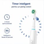 Periuta de dinti electrica rotativa Amymat 3D, Reincarcabila USB, Timer inteligent 2 minute, Curatare profunda, IPX7, 4 capete de rezerva, Peri moi, Indepartare placa bacteriana, Alb - imagine 5