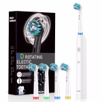 Periuta de Dinti Electrica Amymat 6D Rotating, Reincarcabila Type-C, Cap Rotativ Multidirectional, Timer Inteligent 2 Minute, 4 Capete de Rezerva Colorate, Rezistenta la Apa IPX7, Alb