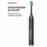 Periuta de dinti electrica sonica Amymat, 40.000 vibratii/min, 5 moduri de periere, Timer inteligent 2 minute, IPX7, USB reincarcabila, 4 capete de rezerva, Negru - imagine 2