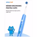 Periuta de dinti electrica pentru copii Amymat, Rotativa, Reincarcabila USB, 7.500 rotatii/min, Timer inteligent 2 minute, IPX7, 4 capete de rezerva, Albastru - imagine 6