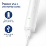 Periuta de dinti electrica rotativa Amymat 3D, Reincarcabila USB, Timer inteligent 2 minute, Curatare profunda, IPX7, 4 capete de rezerva, Peri moi, Indepartare placa bacteriana, Alb - imagine 2