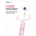 Periuta de dinti electrica pentru copii Amymat, Rotativa, Reincarcabila USB, 7.500 rotatii/min, Timer inteligent 2 minute, IPX7, 4 capete de rezerva, Roz - imagine 7