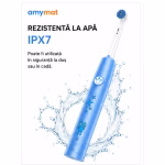 Periuta de dinti electrica pentru copii Amymat, Rotativa, Reincarcabila USB, 7.500 rotatii/min, Timer inteligent 2 minute, IPX7, 4 capete de rezerva, Albastru - imagine 5