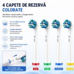 Periuta de Dinti Electrica Amymat 6D Rotating, Reincarcabila Type-C, Cap Rotativ Multidirectional, Timer Inteligent 2 Minute, 4 Capete de Rezerva Colorate, Rezistenta la Apa IPX7, Alb - imagine 4