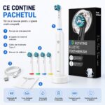 Periuta de Dinti Electrica Amymat 6D Rotating, Reincarcabila Type-C, Cap Rotativ Multidirectional, Timer Inteligent 2 Minute, 4 Capete de Rezerva Colorate, Rezistenta la Apa IPX7, Alb - imagine 7