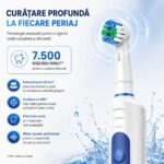 Periuta de Dinti Electrica Amymat P1-ONE, Cap Rotativ 360°, 7.500 Miscari/min, 3 Moduri Clean/Gentle/Massage, 4 Capete de Rezerva cu Peri DuPont, IP67, Acumulator 600 mAh, Autonomie pana la 15 Zile, Incarcare Type-C, Alb/Albastru - imagine 2