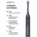 Periuta de dinti electrica sonica Amymat, 40.000 vibratii/min, 5 moduri de periere, Timer inteligent 2 minute, IPX7, USB reincarcabila, 4 capete de rezerva, Negru - imagine 8
