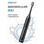 Periuta de dinti electrica sonica Amymat, 40.000 vibratii/min, 5 moduri de periere, Timer inteligent 2 minute, IPX7, USB reincarcabila, 4 capete de rezerva, Negru - imagine 4