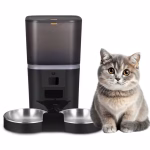 Dispenser de Hrana Automat Pentru Caini si Pisici, AMYMAT Pro, Capacitate 6L, Bol dublu Inox, Sunet Hranire, Programabil, Sursa Alimentare Dubla, Aplicatie Telefon, Accesorii Animale NEGRU